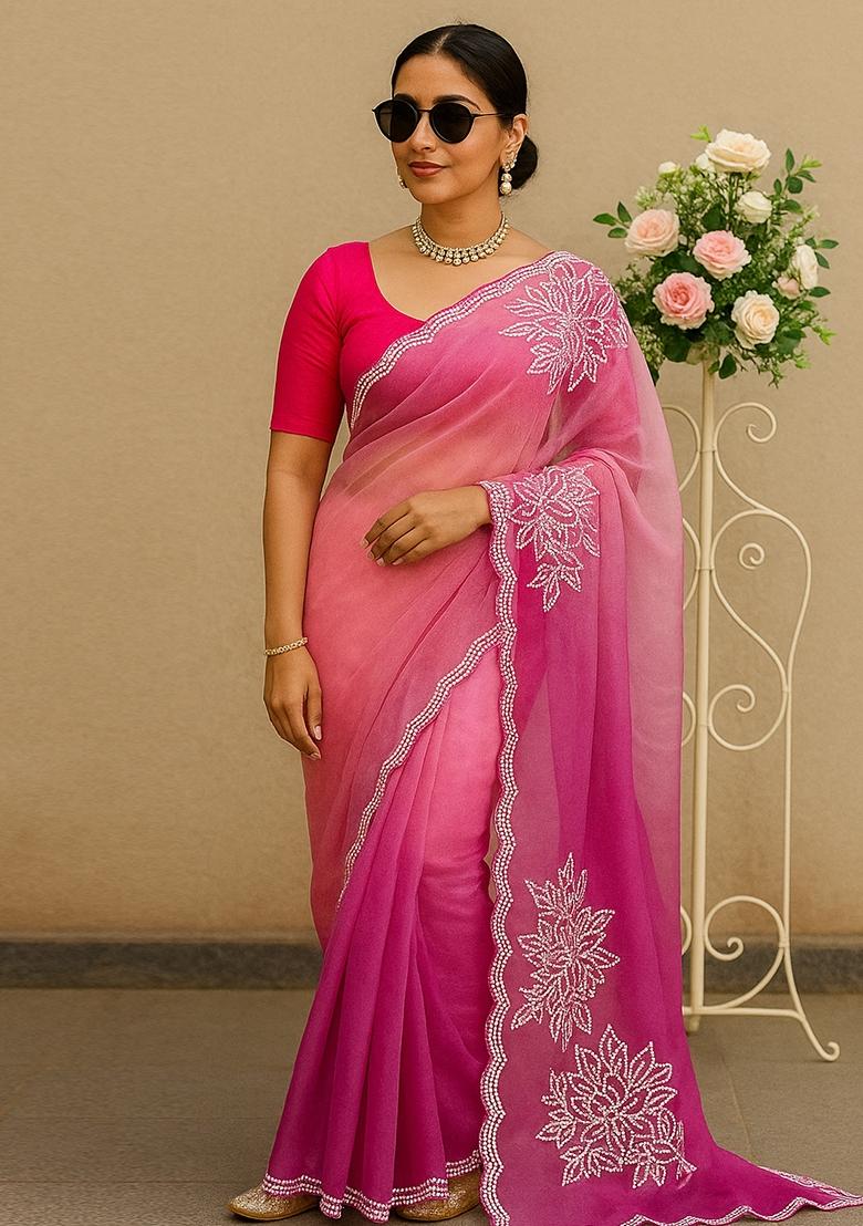 Multicolor Embroidered Viscose Saree Set