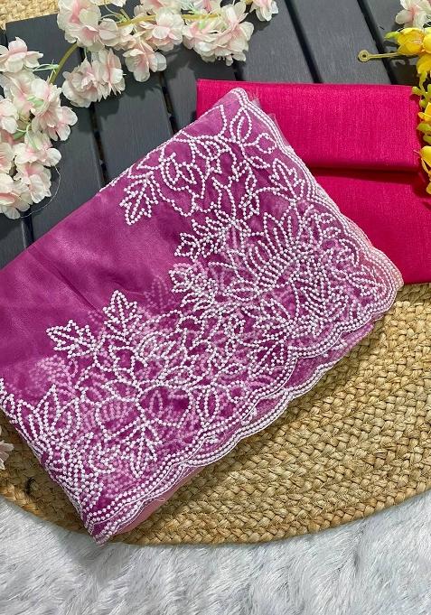 Multicolor Embroidered Viscose Saree Set