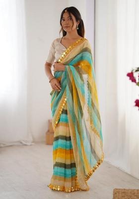 Yellow Embroidered Chiffon Saree Set