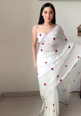 White Embroidered Georgette Saree Set
