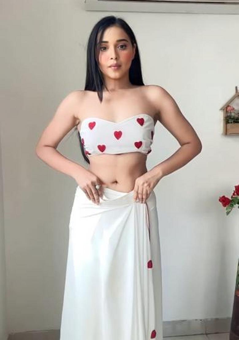 White Embroidered Georgette Saree Set - Indya