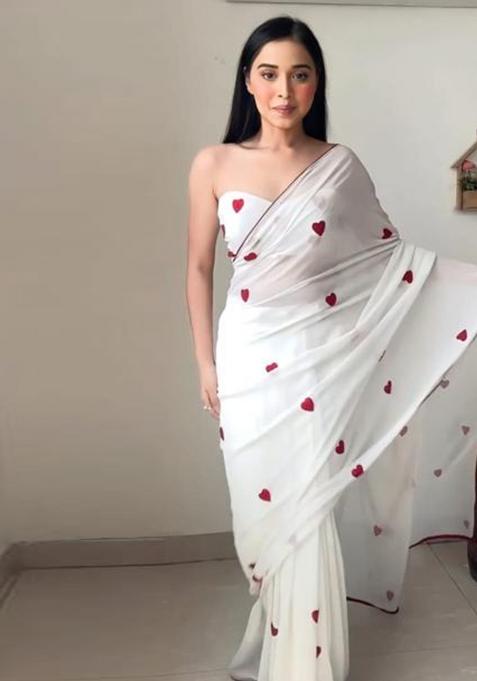 White Embroidered Georgette Saree Set