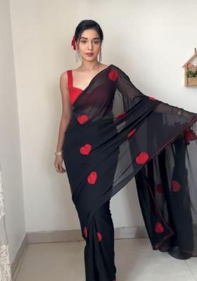 Black Embroidered Georgette Saree Set