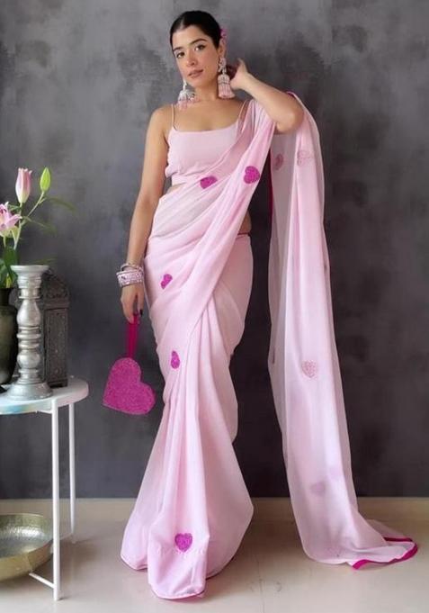 White Embroidered Georgette Saree Set