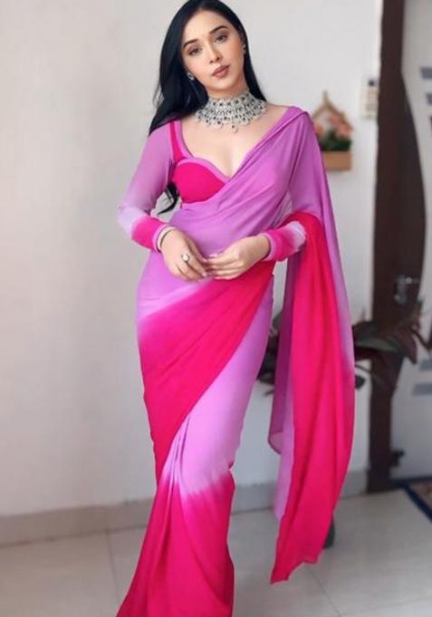 Ombre Pink Embroidered Georgette Saree Set