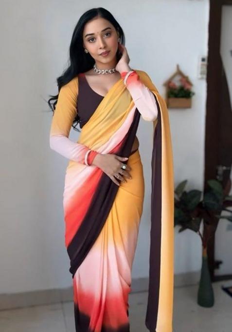Multicolor Embroidered Georgette Saree Set