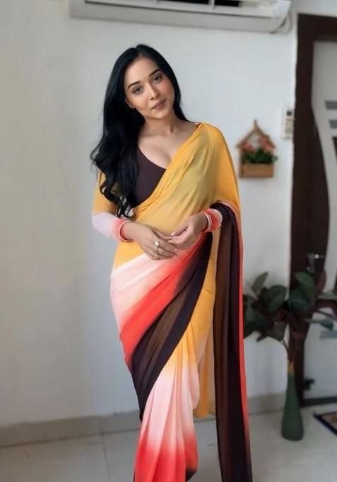 Multicolor Embroidered Georgette Saree Set