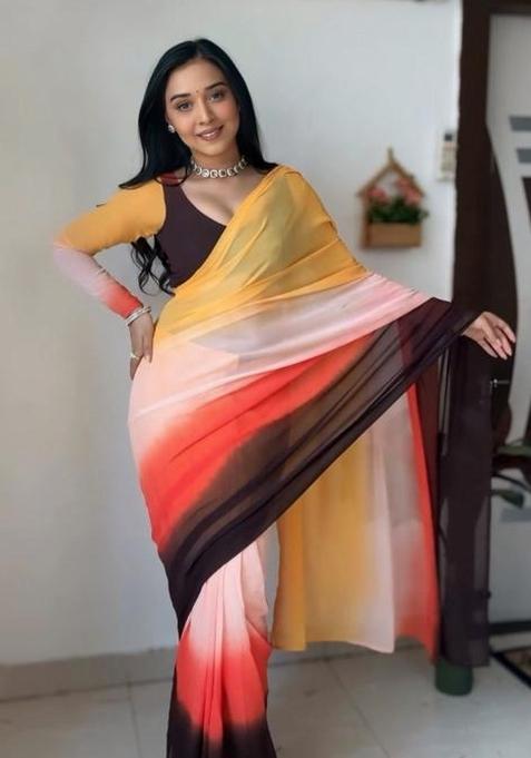 Multicolor Embroidered Georgette Saree Set