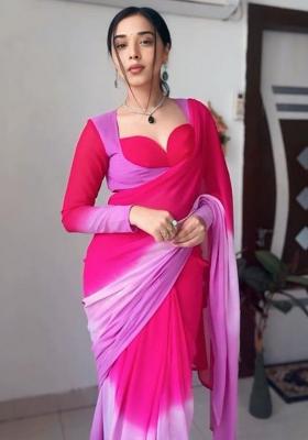 Ombre Pink And Purple Embroidered Georgette Saree Set