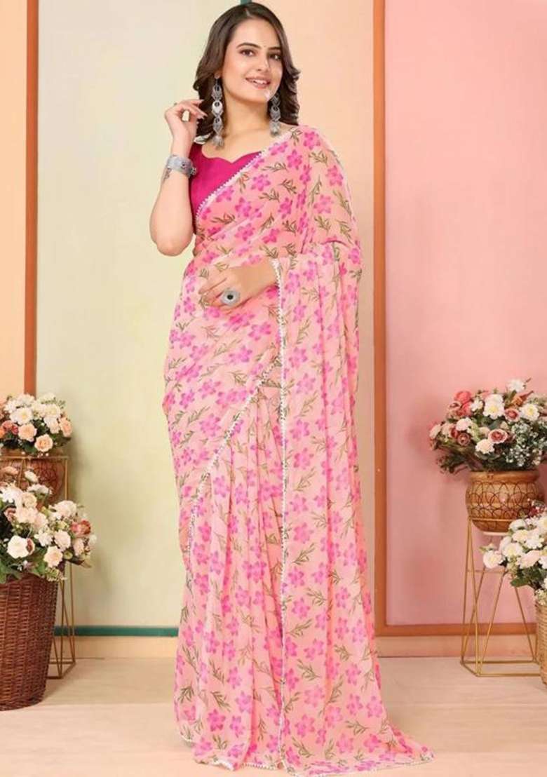 Black Embroidered Georgette Saree Set - Indya