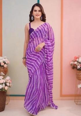 Purple Embroidered Georgette Saree Set
