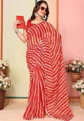 Red Embroidered Georgette Saree Set