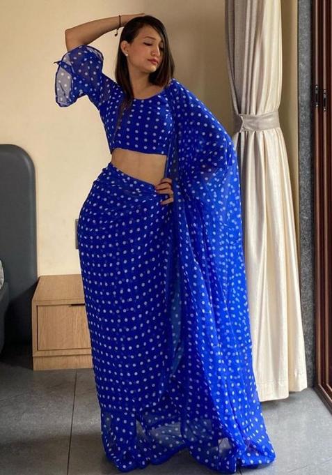 Blue Embroidered Georgette Saree Set