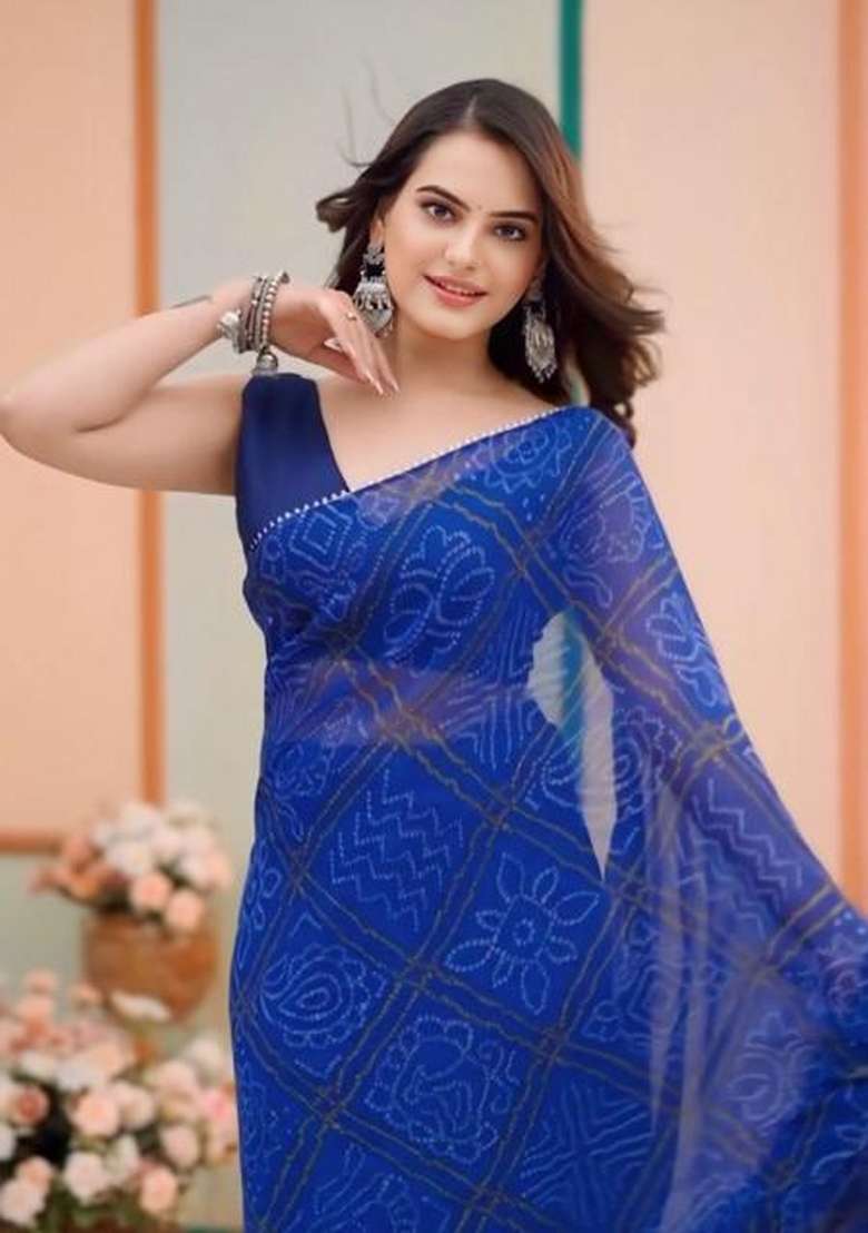 Blue Embroidered Georgette Saree Set - Indya