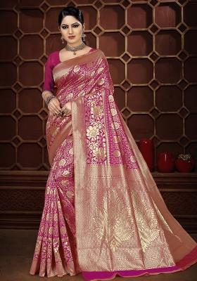 Pink Zari Work Silk Saree Set