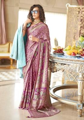 Pink Zari Work Brasso Saree Set