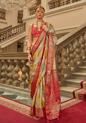Brown Zari Work Silk Saree Set