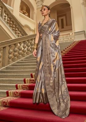 Brown Zari Work Silk Saree Set