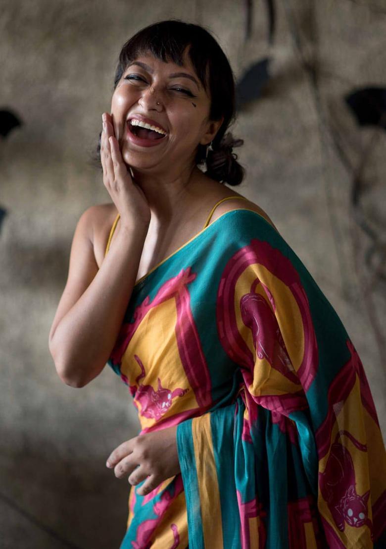 Teal Handloom Khadi Cotton Silk Saree Set - Indya