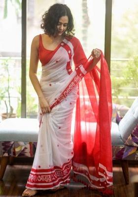 White Handloom Khadi Cotton Silk Saree Set
