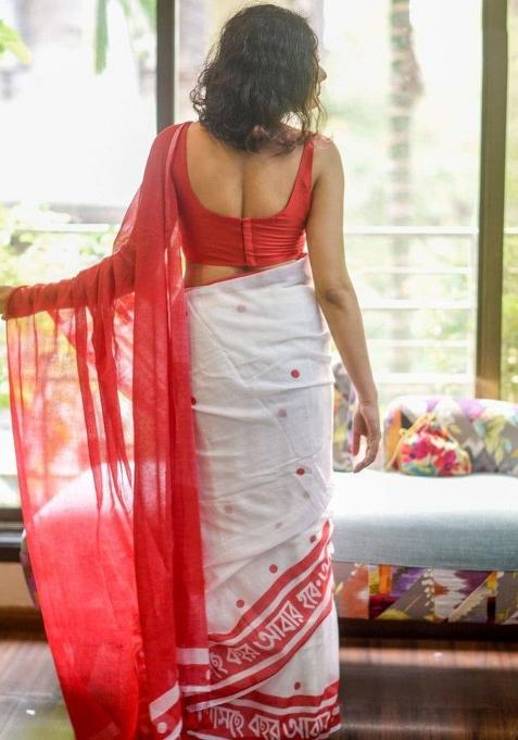 White Handloom Khadi Cotton Silk Saree Set