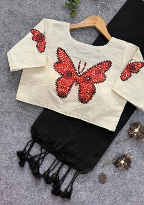 Black Handloom Khadi Cotton Silk Saree Set