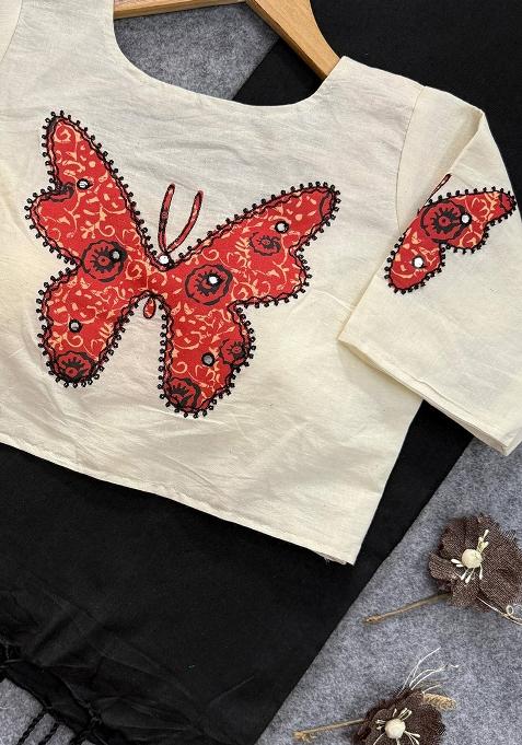 Black Handloom Khadi Cotton Silk Saree Set