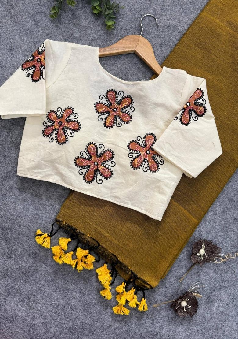 Gold Handloom Khadi Cotton Silk Saree Set