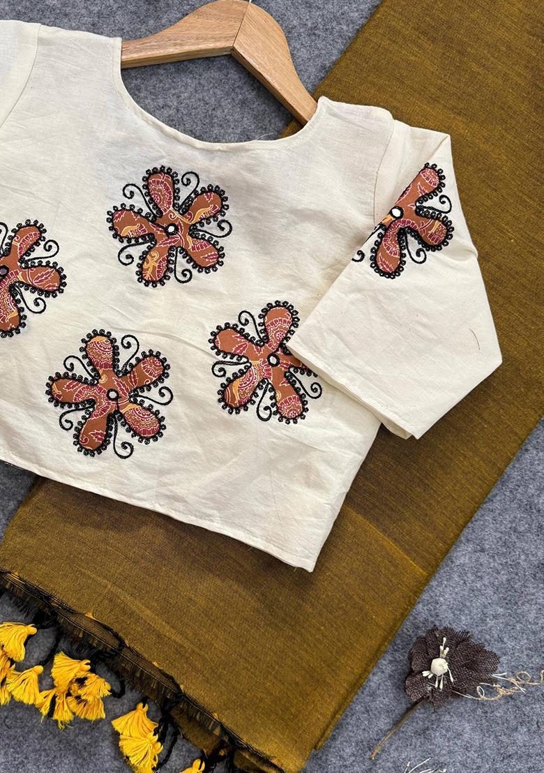 Gold Handloom Khadi Cotton Silk Saree Set