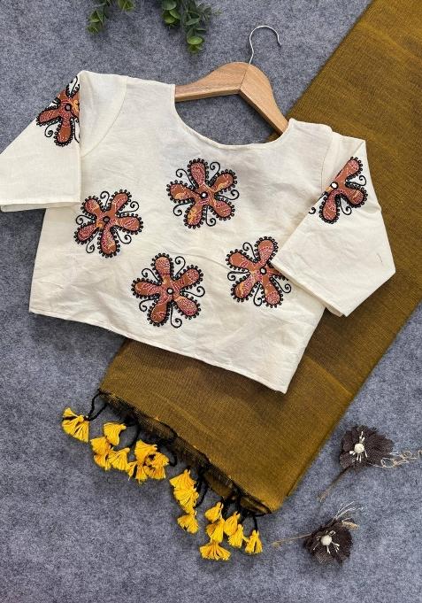 Gold Handloom Khadi Cotton Silk Saree Set