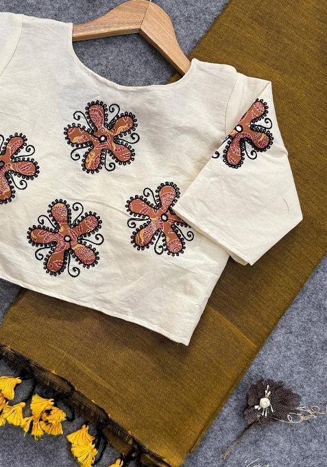 Gold Handloom Khadi Cotton Silk Saree Set