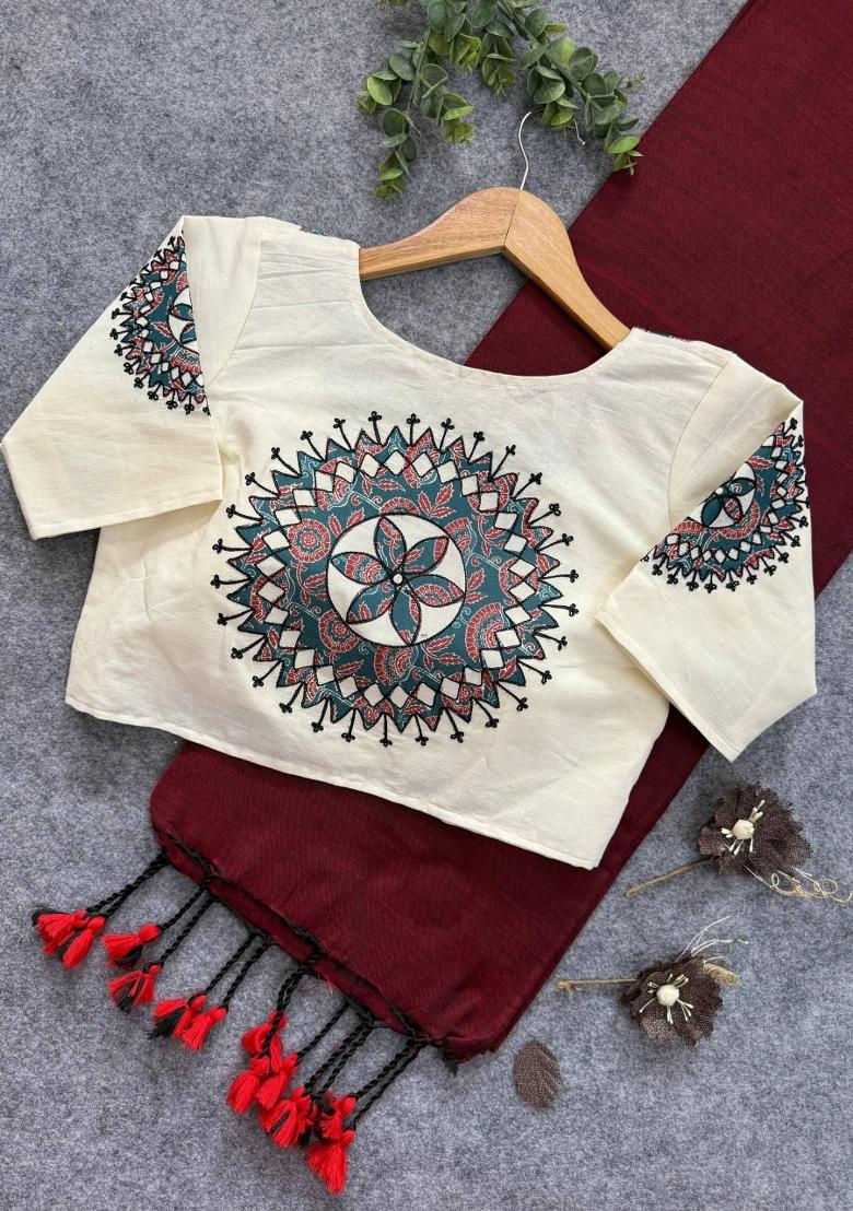 Maroon Handloom Khadi Cotton Silk Saree Set