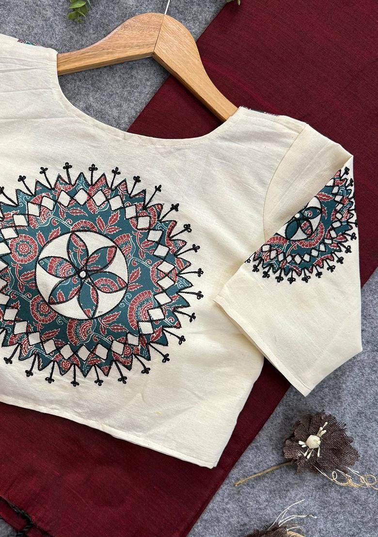 Maroon Handloom Khadi Cotton Silk Saree Set - Indya