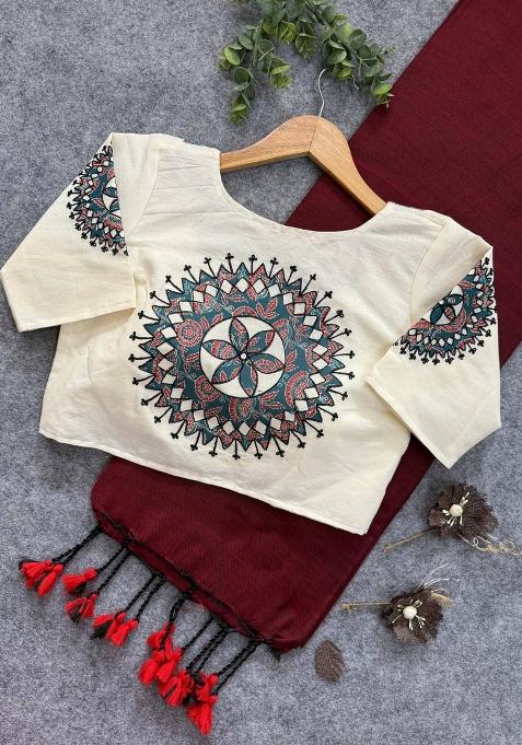 Maroon Handloom Khadi Cotton Silk Saree Set