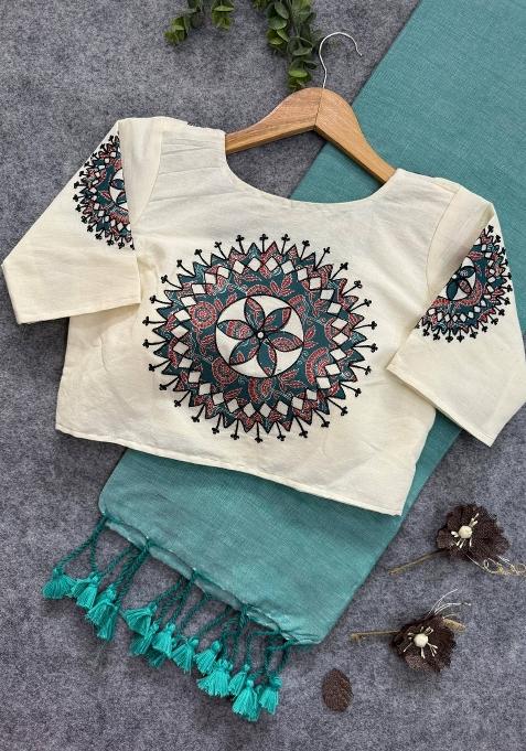 Pista Handloom Khadi Cotton Silk Saree Set