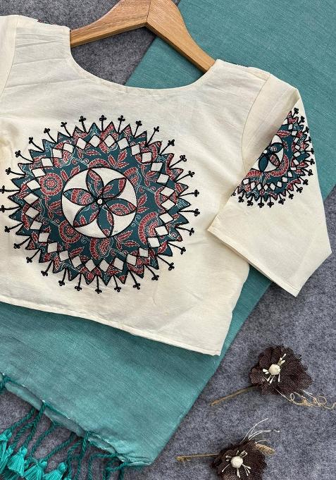 Pista Handloom Khadi Cotton Silk Saree Set