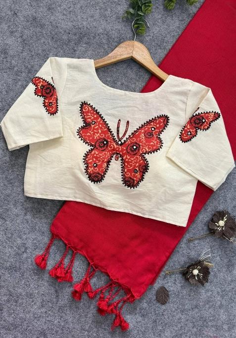 Red Handloom Khadi Cotton Silk Saree Set