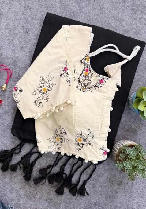 Black Handloom Khadi Cotton Silk Saree Set