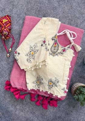 Baby Pink Handloom Khadi Cotton Silk Saree Set