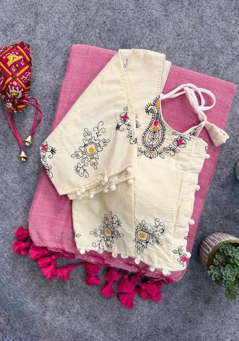 Baby Pink Handloom Khadi Cotton Silk Saree Set