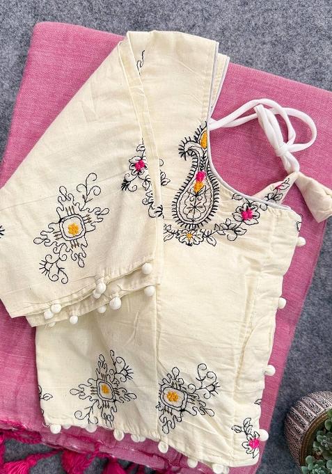 Baby Pink Handloom Khadi Cotton Silk Saree Set