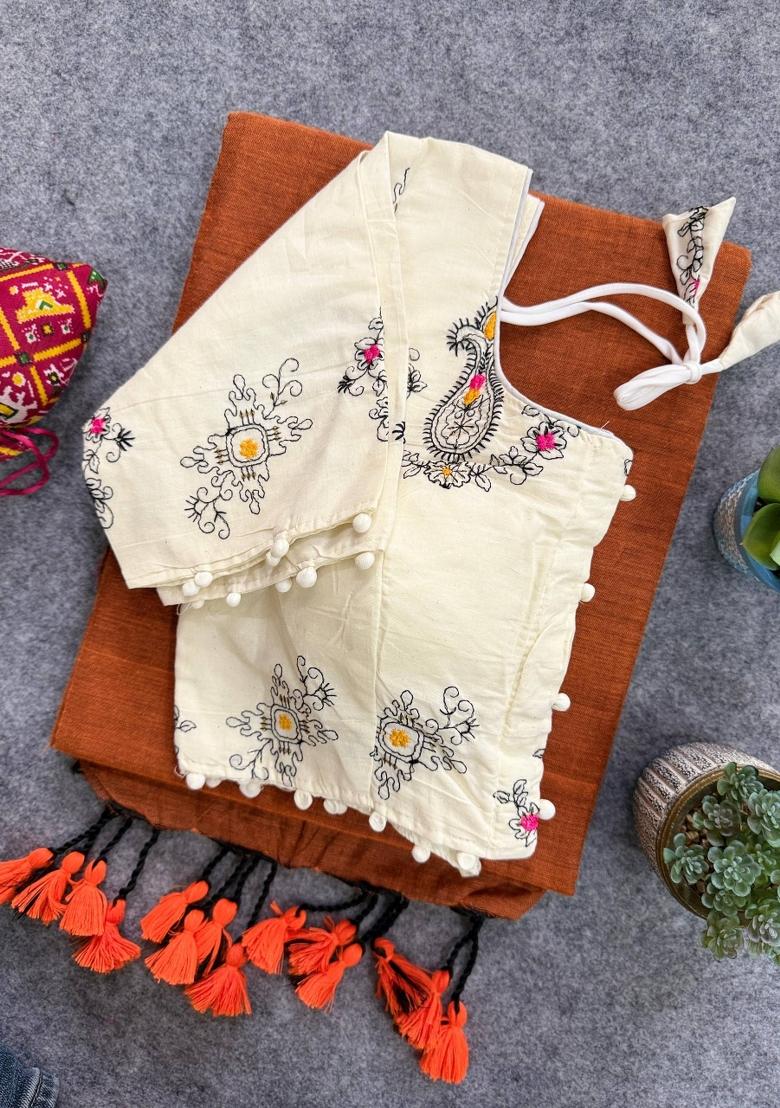 Brown Handloom Khadi Cotton Silk Saree Set