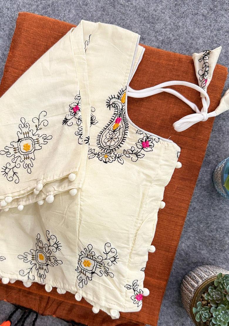 Brown Handloom Khadi Cotton Silk Saree Set - Indya