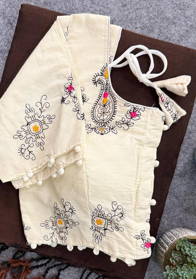 Coffee Handloom Khadi Cotton Silk Saree Set - Indya