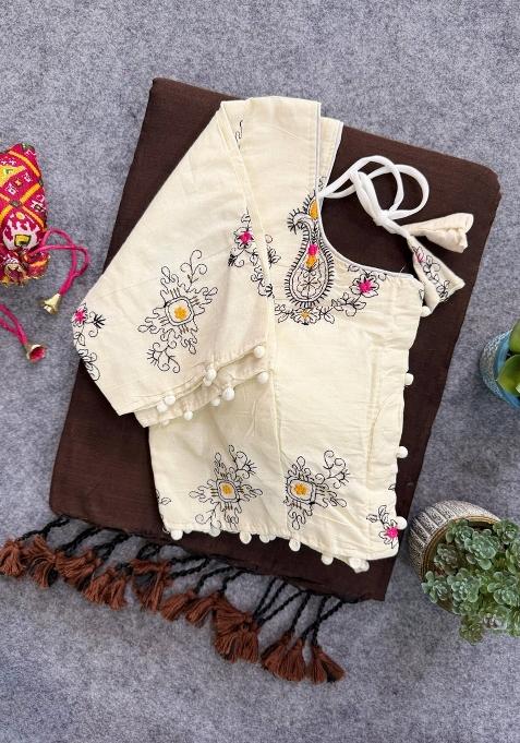 Coffee Handloom Khadi Cotton Silk Saree Set