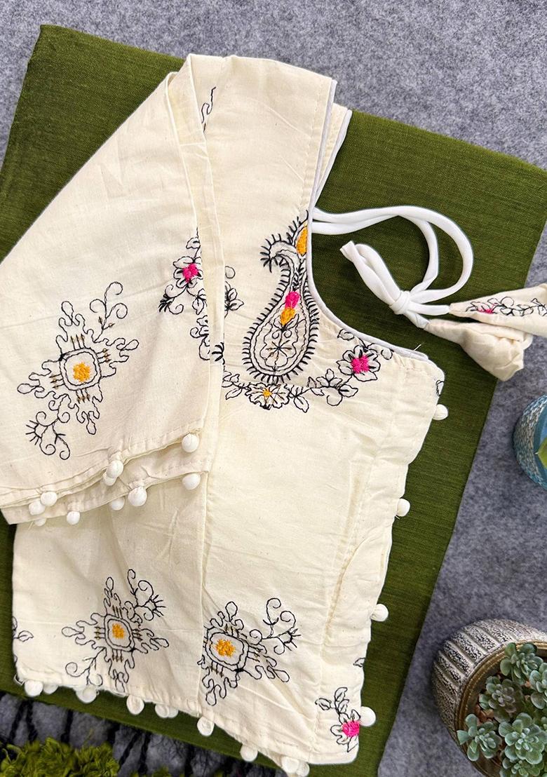 Mahendi Handloom Khadi Cotton Silk Saree Set - Indya