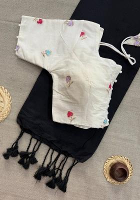 Black Handloom Khadi Cotton Silk Saree Set