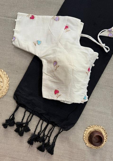 Black Handloom Khadi Cotton Silk Saree Set