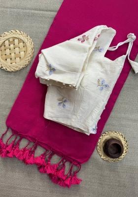Pink Handloom Khadi Cotton Silk Saree Set