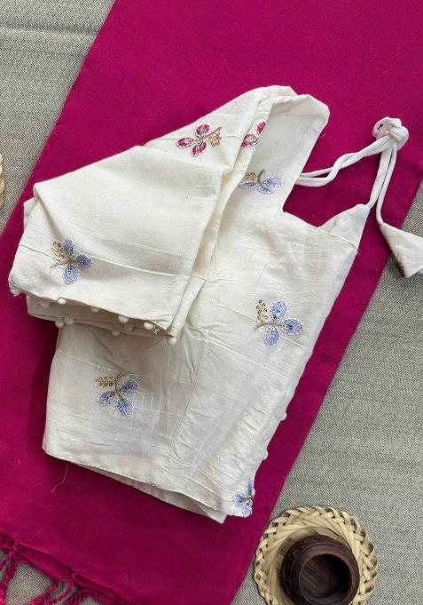 Pink Handloom Khadi Cotton Silk Saree Set